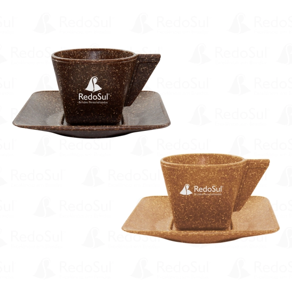 Xícara de Café com Pires Personalizada de Fibra de Madeira ou Coco Xícara de Café com Pires Personalizada de Fibra de Madeira ou Coco